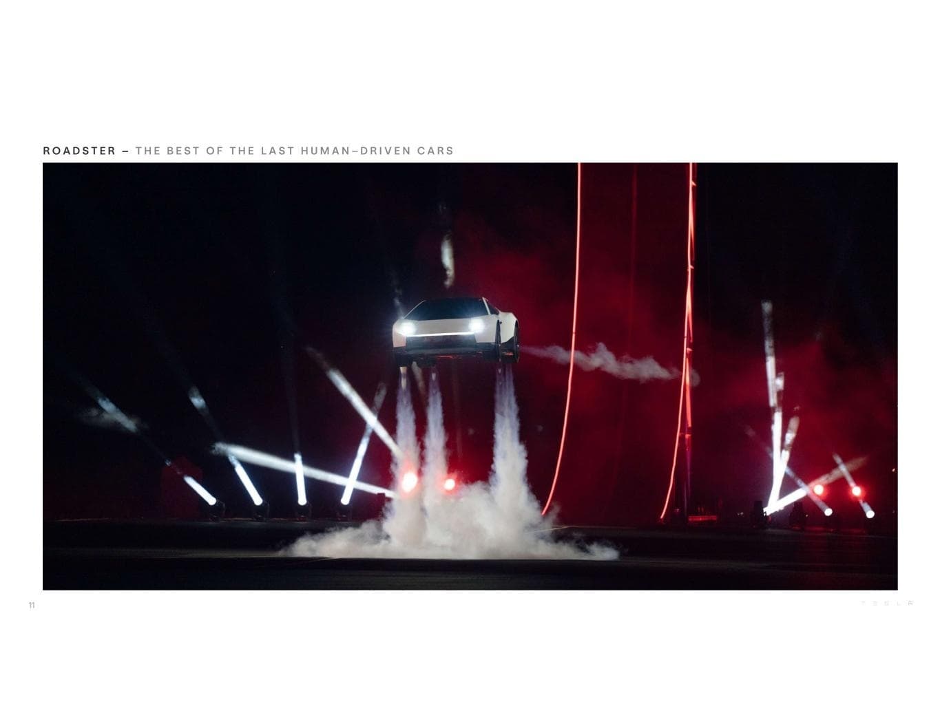 공개 행사에서 차체가 지면 위에 떠 있는 장면 · Tesla 공식 분기 자료 14쪽 제공 이미지 · Courtesy of Tesla, Inc.